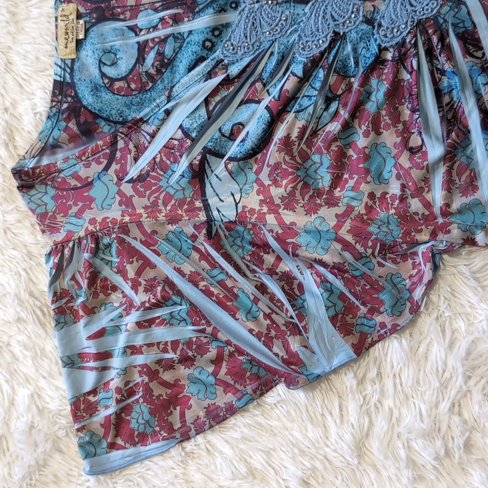 Y2K Oneworld Blue Pink Butterfly Embroidery Flutter Sleeve Fairycore Top Medium - Picture 6 of 13